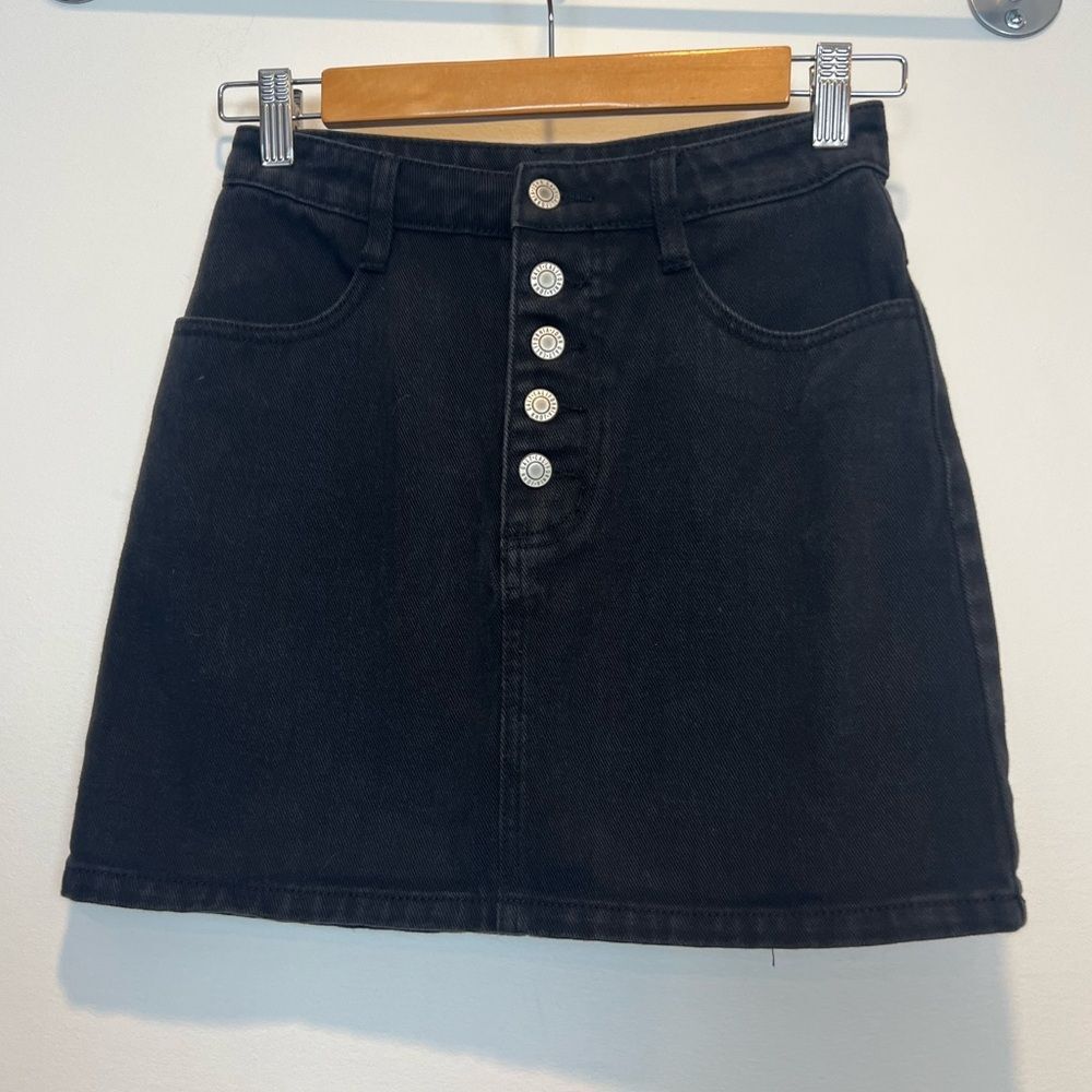 J. Galt Brandy Melville Black Button Down Denim Mini Skirt size small